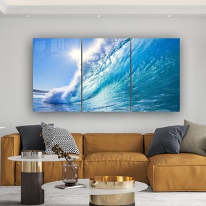 Mega Ocean Wave Glass Wall Art: 3-Panel Extra Large Decor