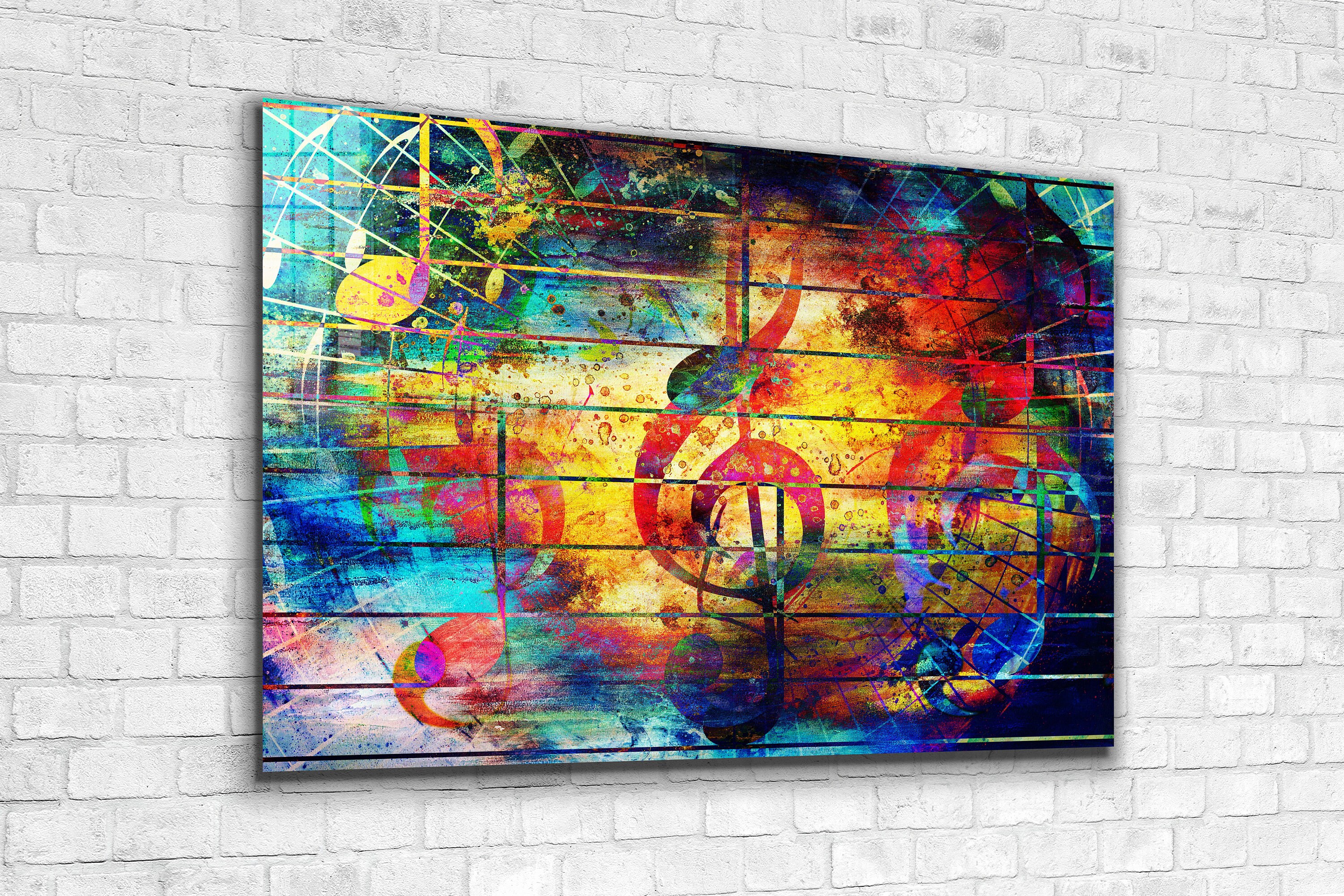 Abstract Music Tempered Glass Wall Art: Large Colorful Decor