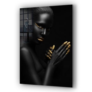 Gold Woman Abstract Tempered Glass Printing Wall Art , Natural And Vivid Wall Decor , Modern Wall Art, Extra Large Wall Art