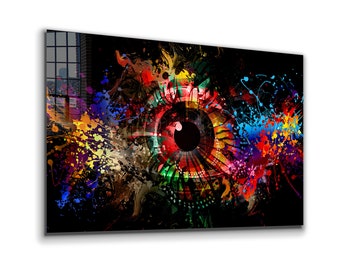 Arte de pared de vidrio templado con ojo abstracto: decoración moderna y vibrante