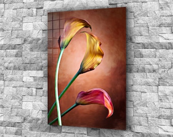 Floral Tempered Glass Wall Art: Vivid Modern Decor