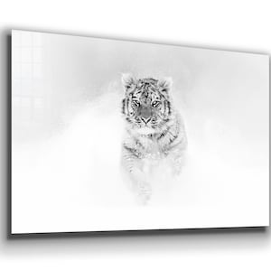 Glass Wall Art / Acrylic Glass Art / Floating Frame Option / Canvas Wall Decor /Housewarming Gift / Tiger on Snow Canvas Art
