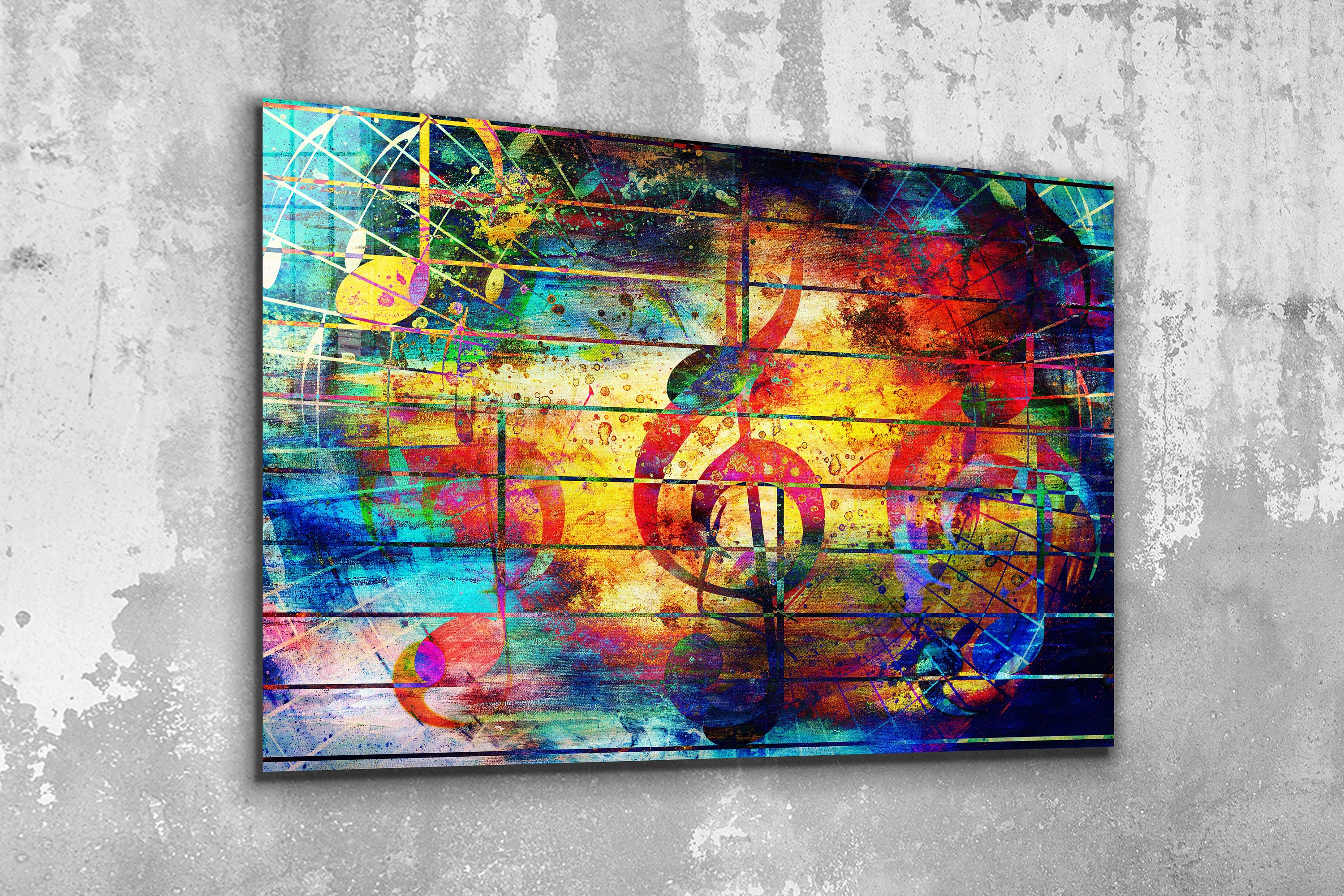 Abstract Music Tempered Glass Wall Art: Large Colorful Decor