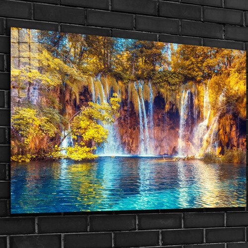 Paradise Waterfall Tempered Glass Printing Wall Art , Vivid Wall Decor ,Extra Large Wall Art, Christmas Gift Art , Mega shops Glass Wall Decor