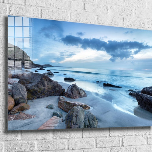 Rocks on the Beach Tempered store Glass Printing Wall Art , Natural And Vivid Wall Decor , Modern Wall Art, Extra Large Wall Art