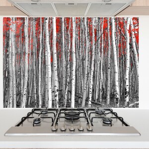 Protector contra salpicaduras de cocina de vidrio templado con diseño de bosque: tabla de cortar para cubrir la estufa