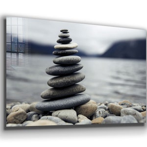 Glass Wall Art / Zen acrylglaskunst / Zwevende lijstoptie / Evenwicht canvas muurdecoratie / Muurschildering cadeau / Glaskunst zenstenen
