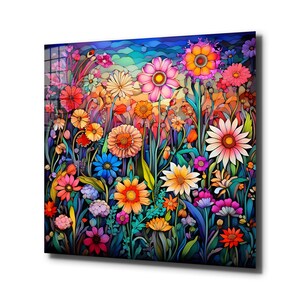 Tempered Glass Wall Art / Stained Wall Art / Stained  Flowers Wall Decor / Large Wall Art /  Botanic Window Decor  / Christmas Gift