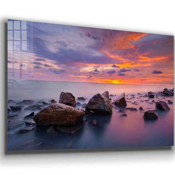 Glass Wall Art /  Acrylic Glass Art / Floating Frame Option /  Pier Canvas Wall Decor / Mother's Day Gift/ Seashore Sunset Glass Art