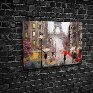 Framed Canvas Wall Art , Eiffel Tower Painting ,Paris Print on Canvas , Floating Frame Option, Big Wall Decor, Extra Large Wall Art