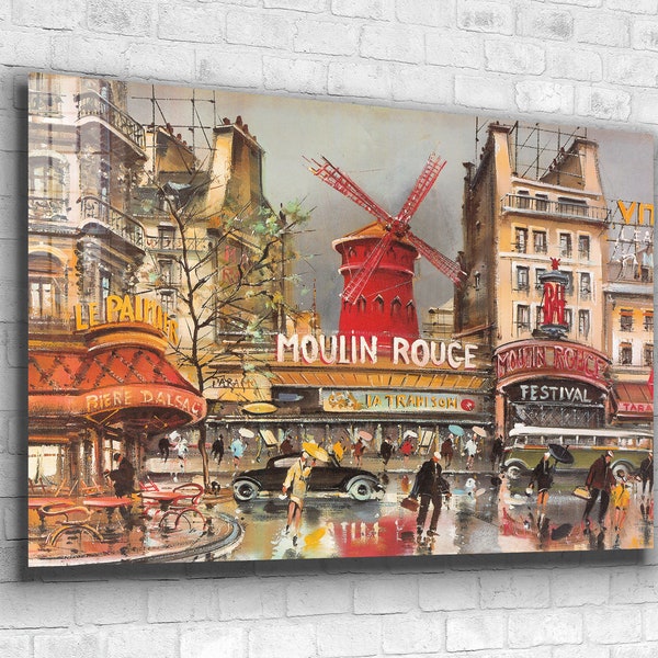 Moulin Rouge Paris City Art Tempered Glass and Canvas Wall Art ,Modern Wall Art, Extra Large Wall Art