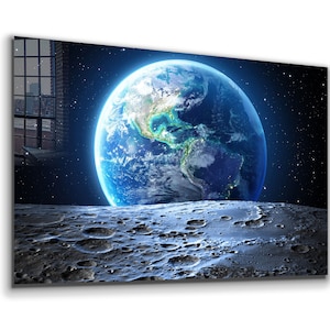 Earth From Moon Tempered Glass Wall Art: Large Space Decor