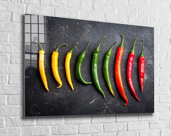 Tempered Glass Printing Wall Art , Big Wall Decor , Living Room Decor, Extra Large Wall Art , Peppers of Color Wall Decor