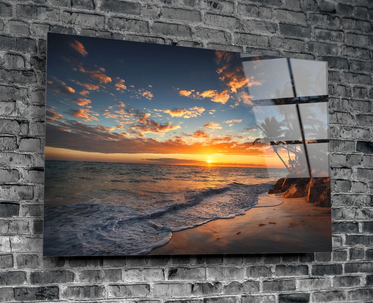 Sunset at the Beach Tempered Glass Printing Wall Art Natural Etsy