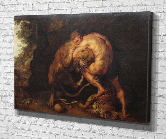 Heracles and the Nemean Lion Canvas Print: Rubens Floating Frame Wall Art