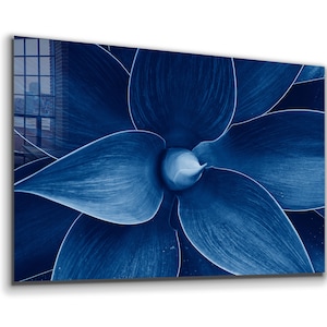 Blue Flower Tempered Glass Printing Wall Art , Natural And Vivid Wall Decor , Modern Wall Art, Extra Large Wall Art