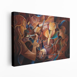 Cubic Abstract Violinist  Print on Canvas , Floating Frame Option, Modern Wall Art, Canvas Wall Set , Extra Large Wall Art