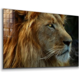 Lion Tempered Glass Wall Art: Vivid Natural Decor
