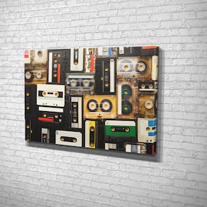 Retro Audio Cassette, Audio Tape Print on Canvas , Floating Frame Option, Modern Wall Art, Canvas Wall Set , Extra Large Wall Art