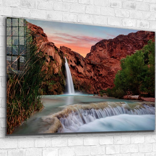 Mountain Lake Tempered Glass Printing Wall Art Natural and - Etsy