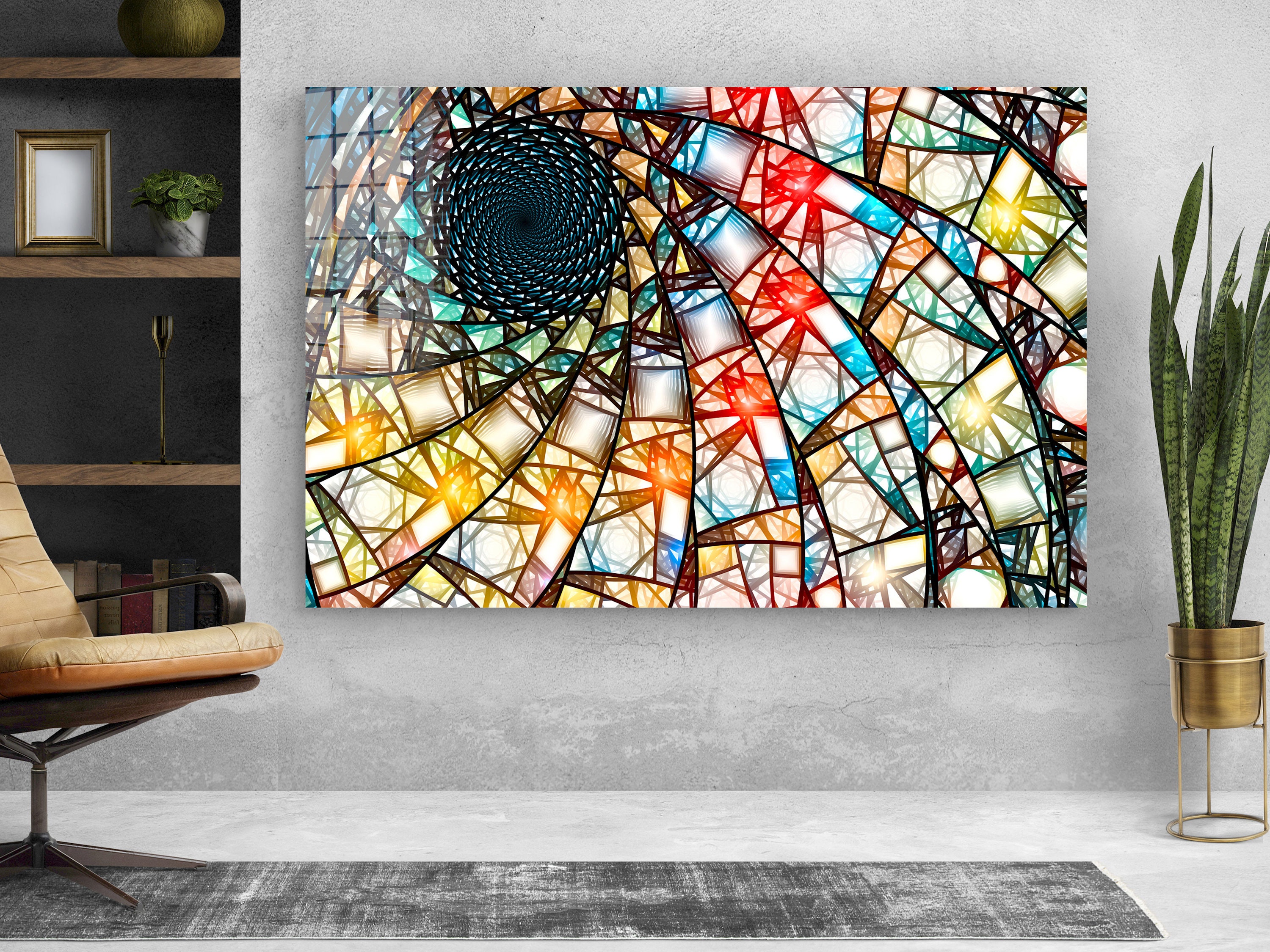 Stained Glass Canvas, Glass wall art, Modern wall decor, Set of stripe