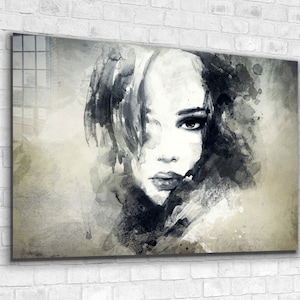 Woman Abstract Art: Tempered Glass Modern Wall Decor