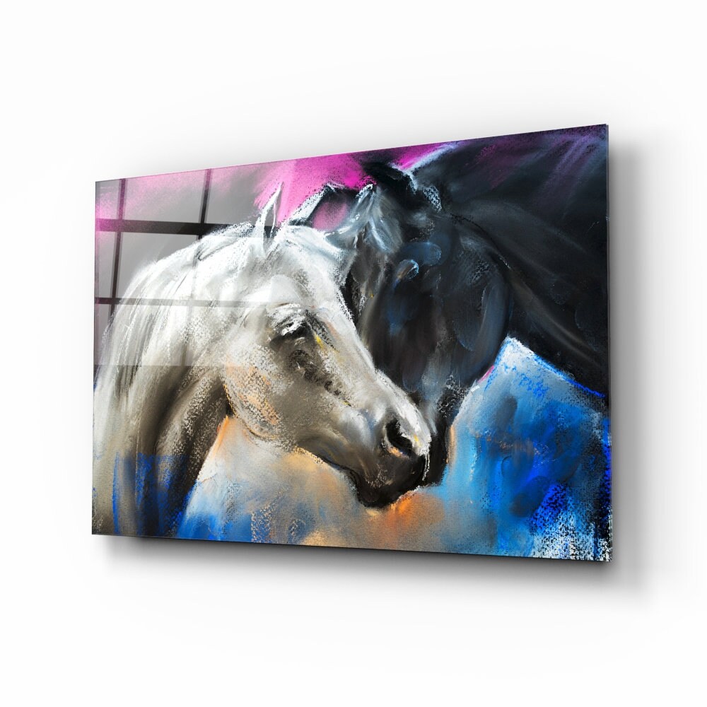 Abstract Horses Tempered Glass Printing Wall Art Natural and - Etsy UK
