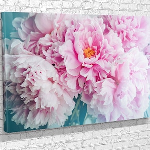 Pink Peonies Close Up, Macro Shot Print on Canvas , Floating Frame Option,  Extra Large Wall Art