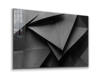 Schwarze abstrakte gehärtete Glasdruck-Wandkunst, natürliche und lebendige Wanddekoration, moderne Wandkunst, extra große Wandkunst