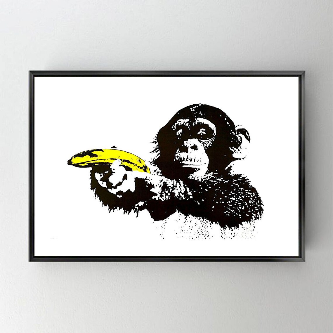 Banksy Chimp with Banana Gun Print on Canvas Floating Frame Etsy