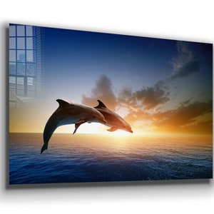 Dolphins Swimming at Sunset Canvas Wall Art