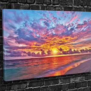 Sunset Beach Canvas Print: Modern Floating Frame Wall Art