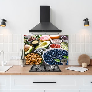 Kitchen Decor / Kitchen Backsplash / Chopping Board / Tempered Glass Backsplash Design /  Kitchen Wall Decor / Foods  Kitchen Decor