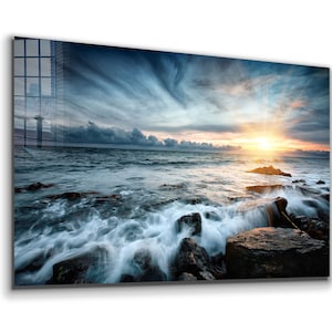 Tempered Glass Wall Art / Ocean Sunset  Wall Art /  Wall Decor / Large Wall Art / Ocean Sunset  Window Decor  / Christmas Gift