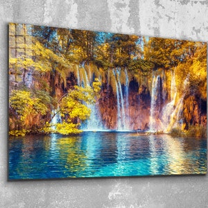 Paradise Waterfall Tempered Glass Printing Wall Art , Vivid Wall Decor ,Extra Large Wall Art, Gift Wall Art , Mega Glass Wall Decor