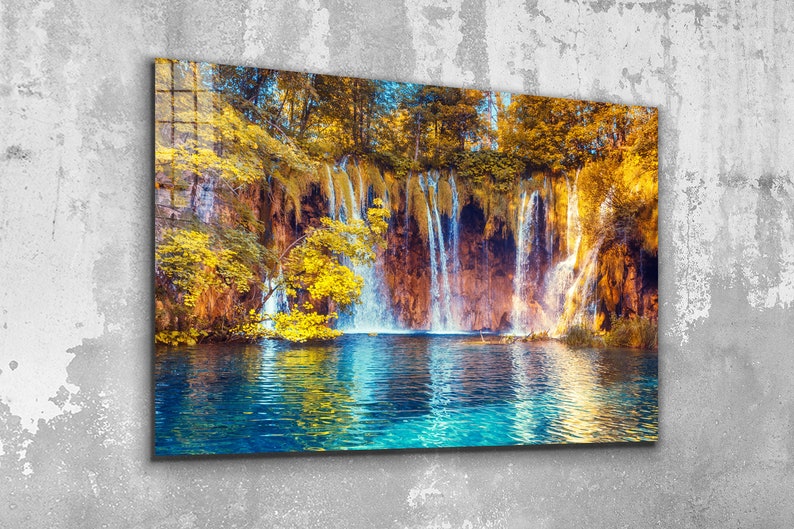 Paradise Waterfall Tempered Glass Printing Wall Art , Vivid Wall Decor ,Extra Large Wall Art, Christmas Gift Art , Mega shops Glass Wall Decor