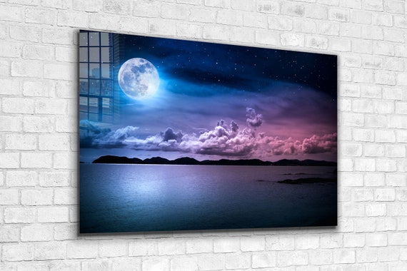 Modern Wall Art Moon over the Tree Tempered Glass Printing Wall Art Extra Large Wall Art,Modern Glass Art Christmas Gift Modern Wall Art Moon over the Tree Tempered Glass Printing Wall Art Extra Large Wall Art,Modern Glass Art Christmas Gift