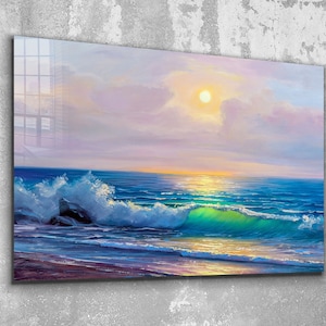 Ocean Painting Tempered Glass Wall Art: Coastal Decor