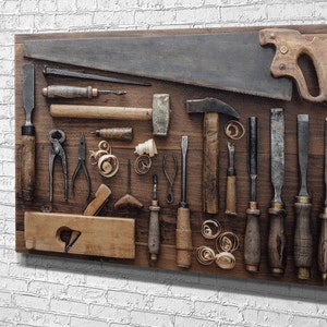 Carpentry Tools Print on Canvas , Floating Frame Option, Modern Wall Art, Canvas Wall Set , Extra Large Wall Art