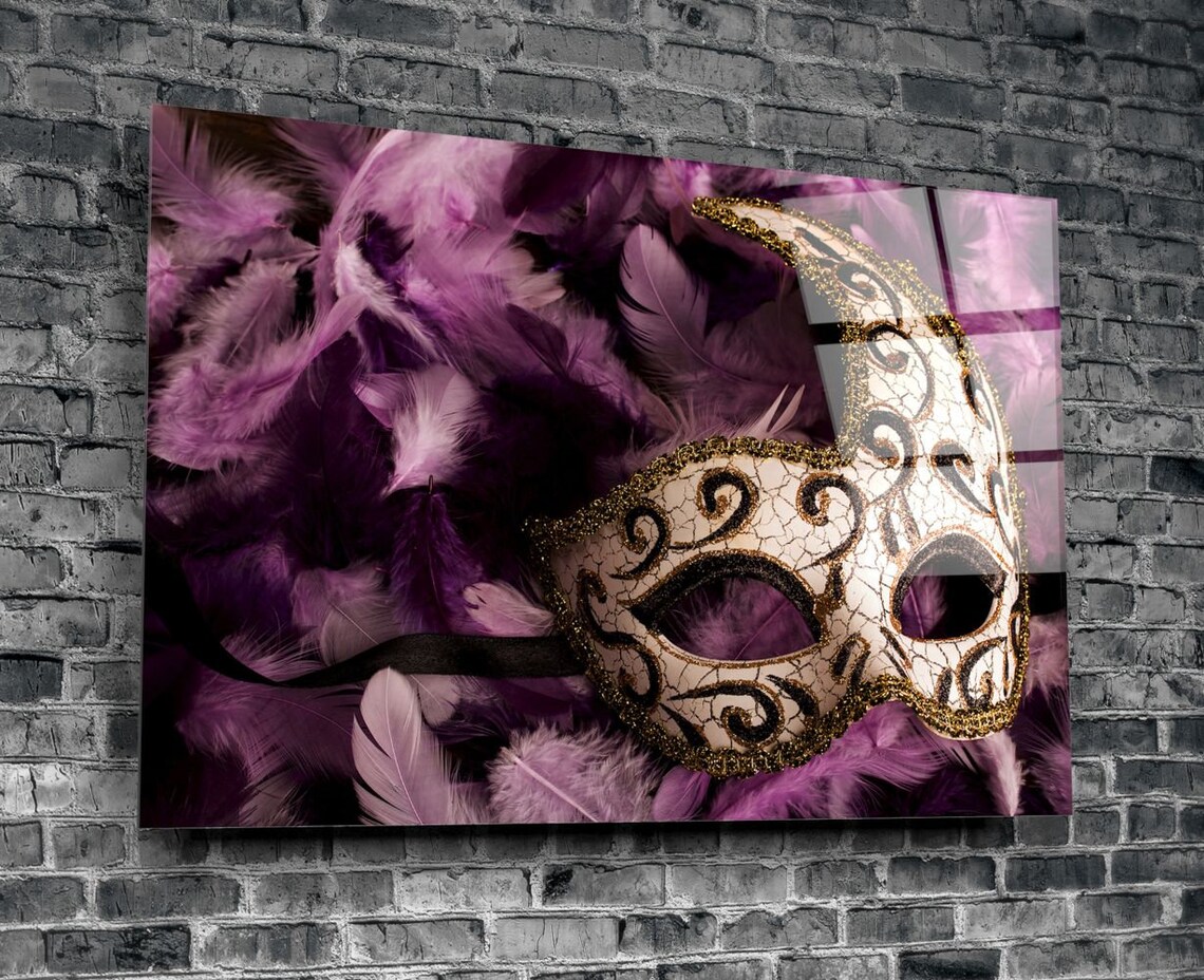 Mardi Gras Mask Tempered Glass Printing Wall Art Natural And Etsy