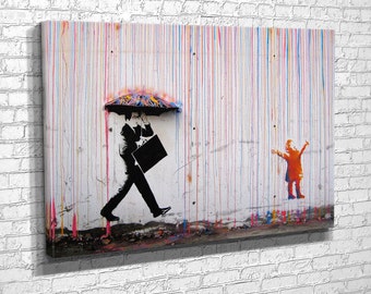 Banksy Rainbow Rain Canvas Print , Canvas Art , Canvas Home Decor , Modern Wall Art, Canvas Wall Set , Extra Large Wall Art