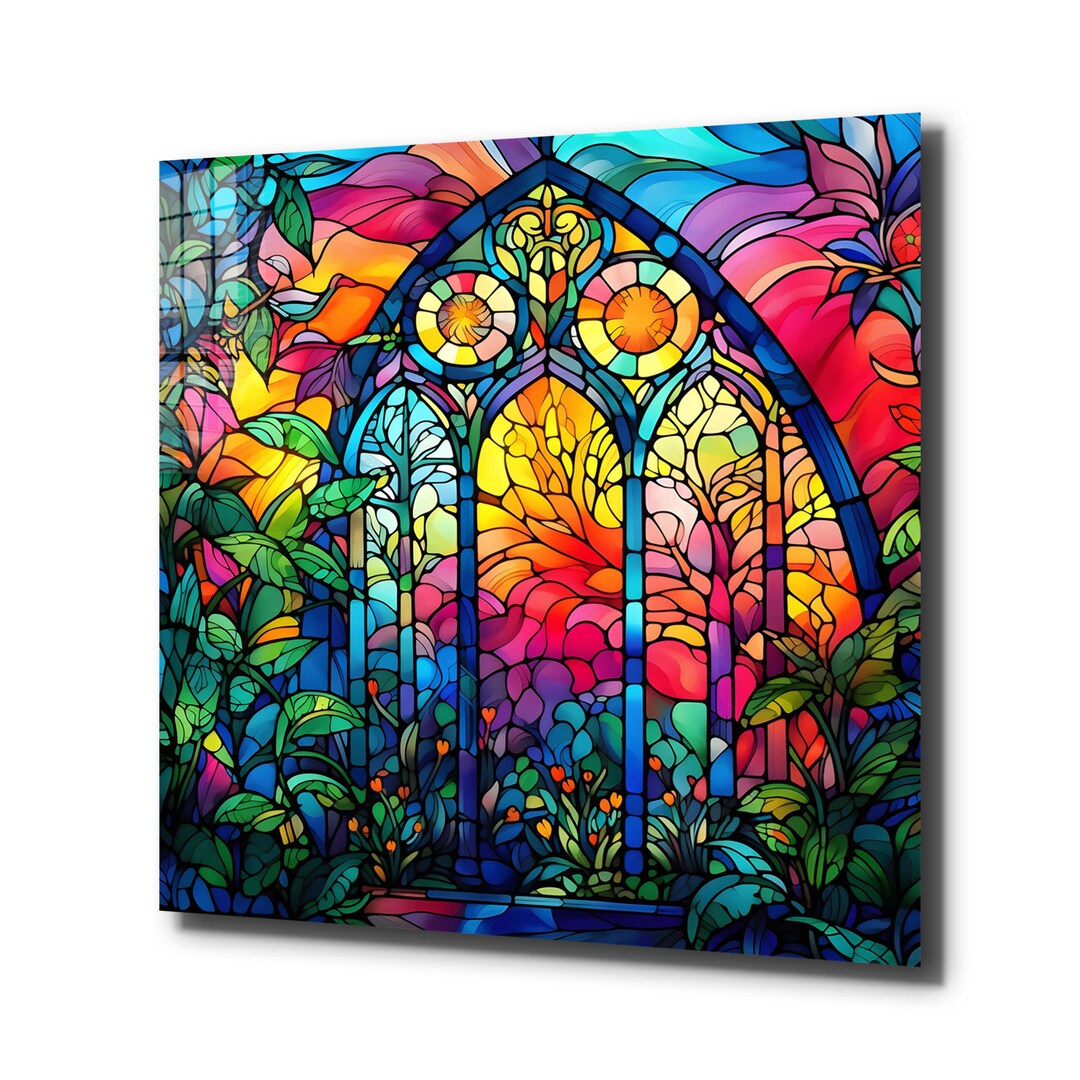 Tempered Glass Stained Flowers Wall Art: Custom Window Decor - Etsy