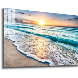 Tempered Glass Printing Wall Art , Natural And Vivid Room Decor ,  Extra Large Wall Art, Gift Wall Painting,Seashore , Sunset at the Ocean