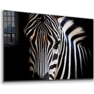 Equus Zebra-Wandkunst aus gehärtetem Glas, natürliche und lebendige Wanddekoration, moderne Wandkunst, extra große Wandkunst