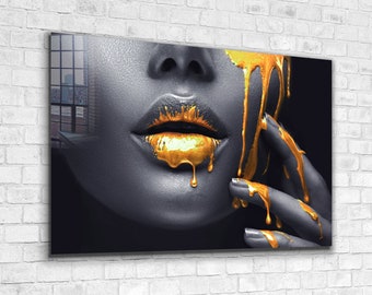 Black Yellow Woman Tempered Glass Printing Wall Art , Vivid Wall Decor ,Extra Large Wall Art, Mother's Day GiftArt , Mega Glass Wall Decor