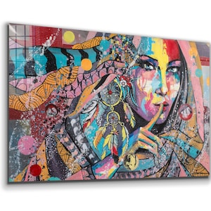Abstract Woman Tempered Glass Wall Art: Vivid Modern Decor