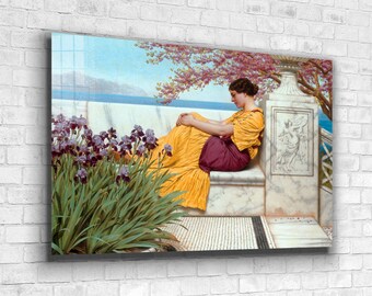 John William Godward's Drawing Tempered Glass and Canvas Wall Art , Modern and Large Wall Art, Under the Blossom that Hangs on the Bough
