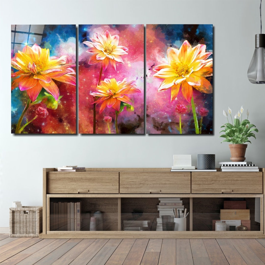 Triptych Panel Floral Triptych: Tempered Glass Panel Wall Art - Extra Large Decor - Etsy