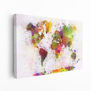 Impresión en lienzo / Opción de marco flotante / Decoración de pared del mundo / Pintura de pared de regalo / Decoración de ventana con mapa del mundo en acuarela