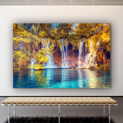 Paradise Waterfall Tempered Glass Printing Wall Art , Vivid Wall Decor ,Extra Large Wall Art, Christmas Gift Art , Mega shops Glass Wall Decor
